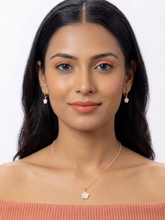 Charming Gold Plated Pink Flower Pendant Necklace with Earrings