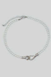 Silver Plated Snake necklace chain with pearl work