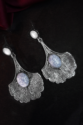 Oxidized Fancy Floral Earring With White Stone