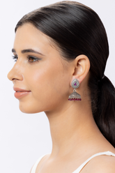 Traditional Pink Silver Oxidized Jhumka Earrings
