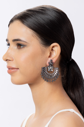 Silver Plated Laxmi Chandbali Earrings with Mirror Work