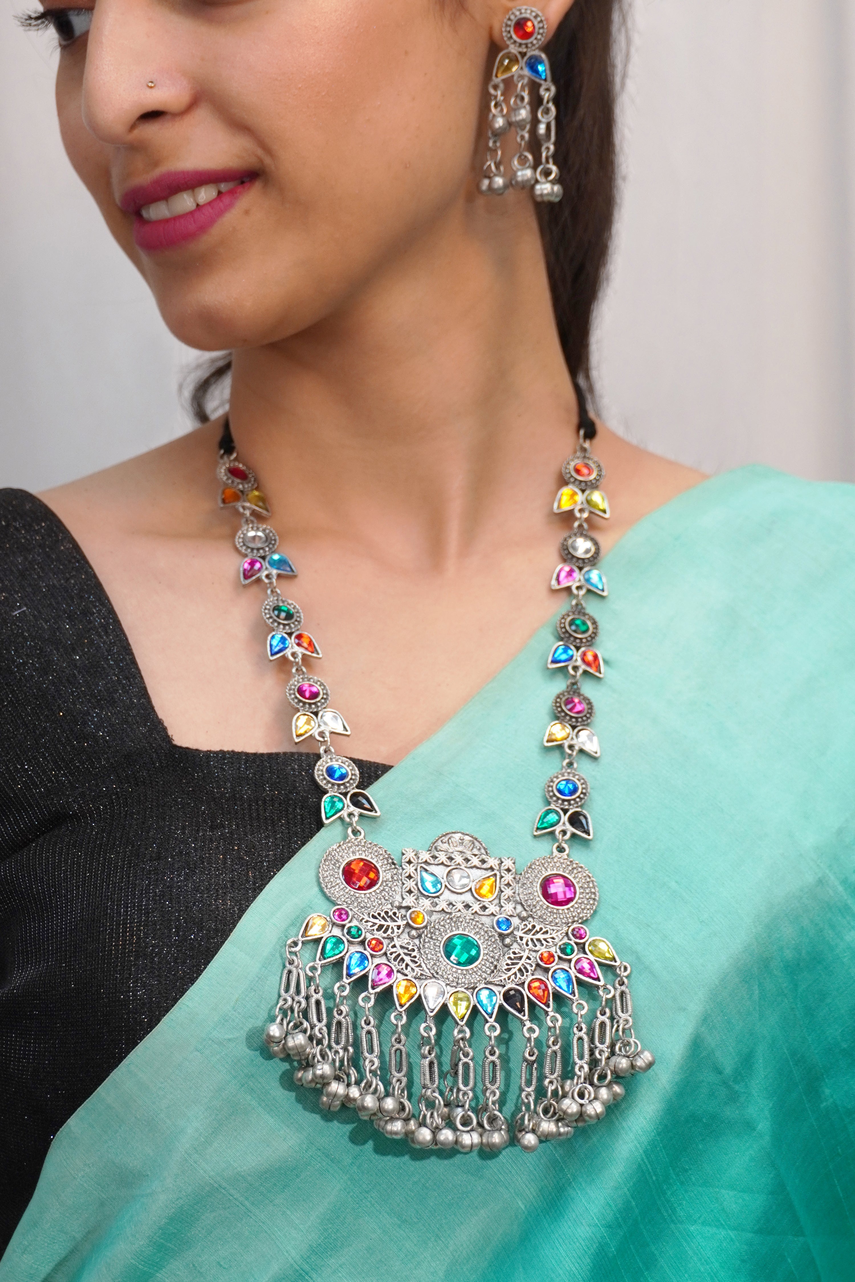 Oxidized Silver Plated Necklace Set