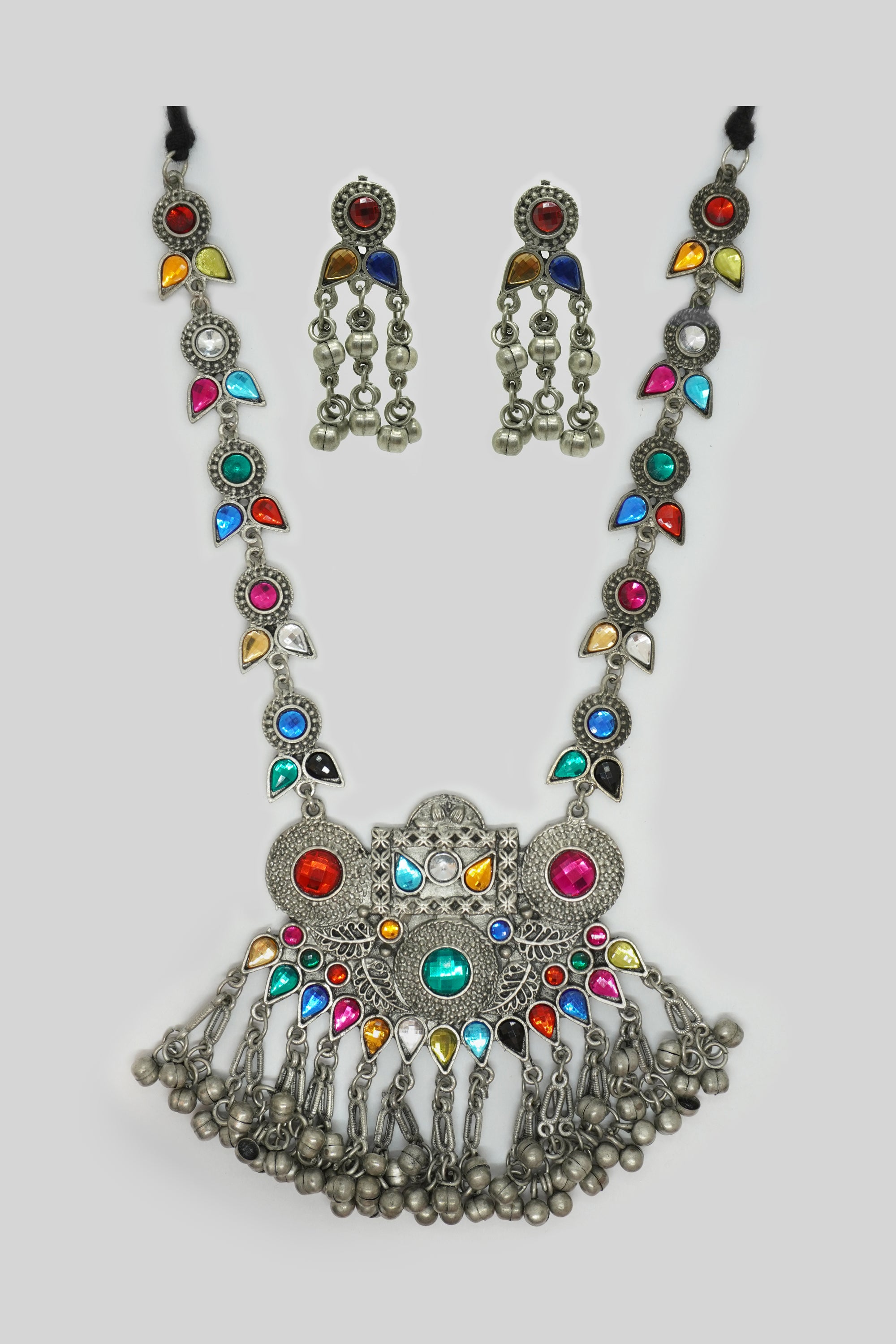 Oxidized Silver Plated Long Necklace Set