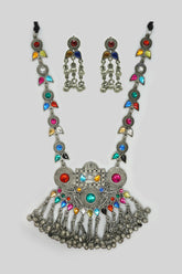 Oxidized Silver Plated Long Necklace Set