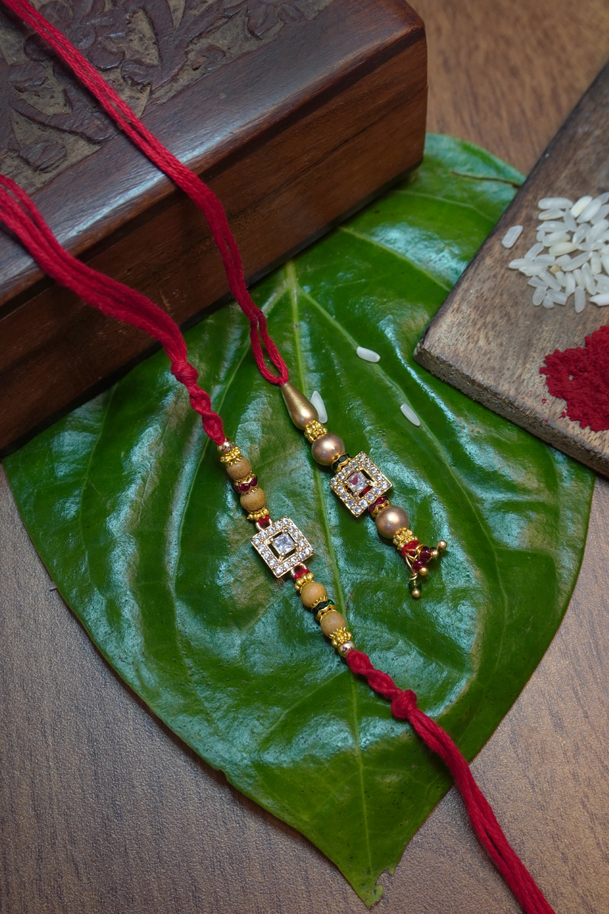 Zirconia - CZ Pair Couple Rakhi for Bhaiya Bhabhi