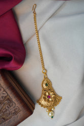 24k Gold Plated Pearl And Kundan Pink Stylish Maangtikka