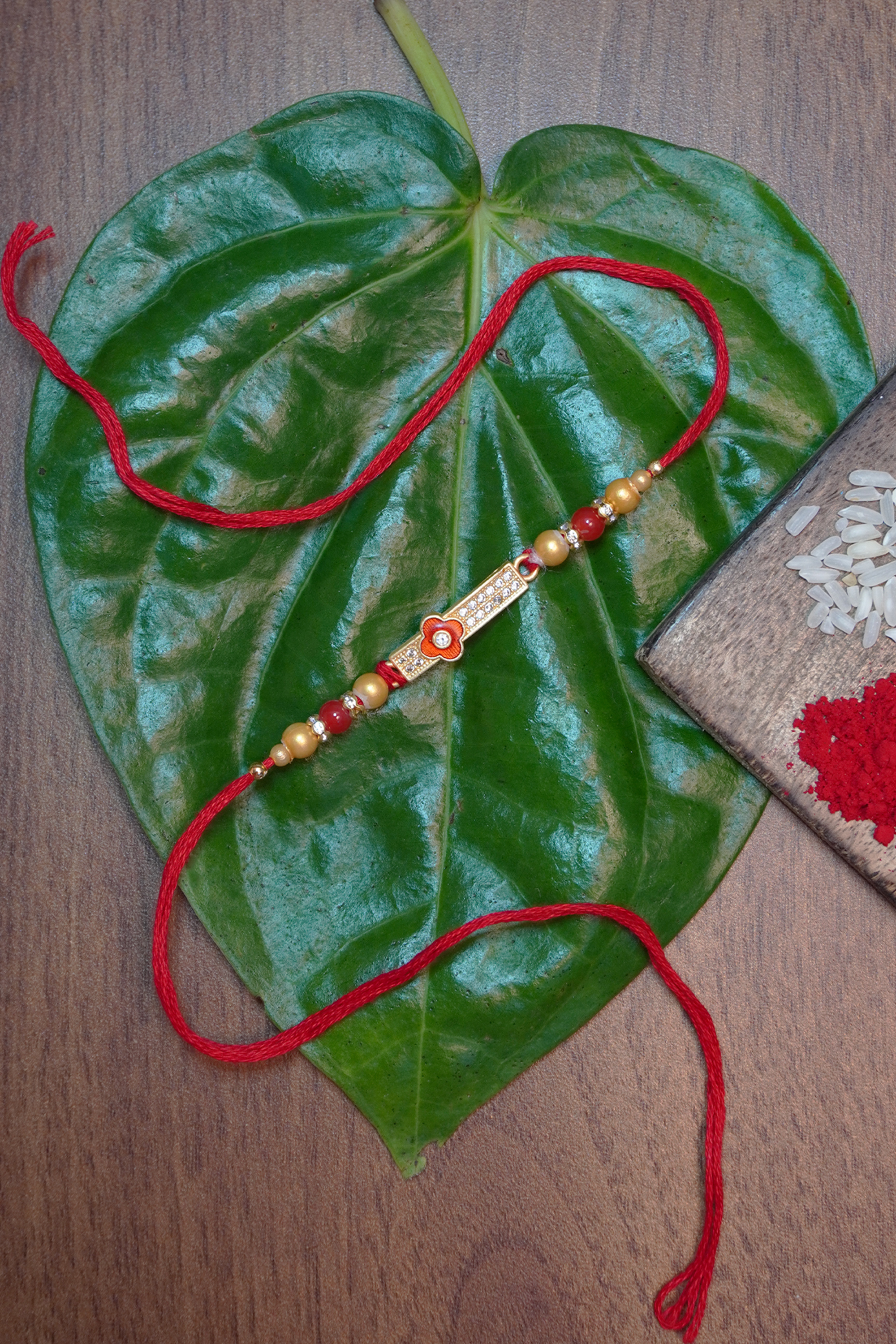 Gold Plated CZ Floral Band Style Rakh - Rakhi For Brother