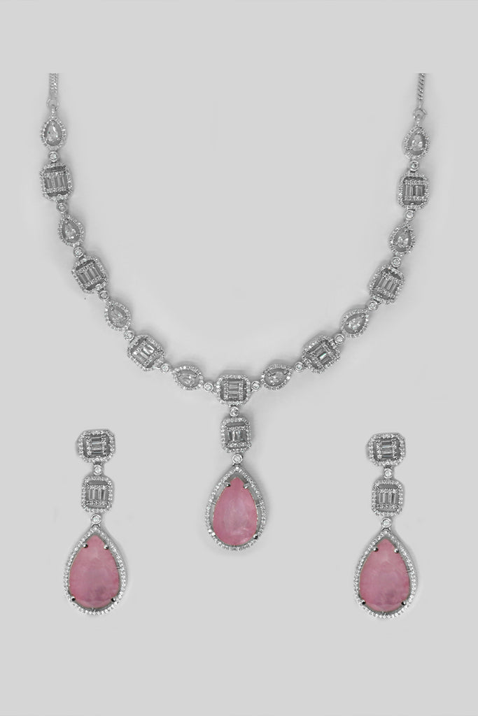 Pink American Dimond Statement Necklace Set
