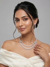 Silver Rhodium Plated AD Double Layer Necklace Set