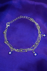 Silver blue evil eye anklet