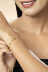Anti-Tarnish Gold Toned Snake Chain Bracelet with Gold-Plated Floral Leaves