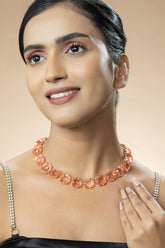 Gold Toned Necklace with AAA+ Grade Pink Bohemian Stones