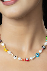 Devil's Eye Ethnic Colorful Rice Beads Pearl Necklace