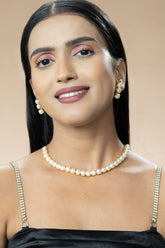 24K Gold-Plated Necklace Set with Pearls and Stylish Earrings