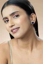 Rhodium-Plated Serene Blue American Diamond Stud Earrings