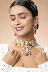 Gold-Plated Kundan Meenakari Necklace Set