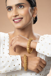 24K Gold Plated Floral Kada Set of 2