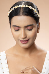 Gold Plated Hair Band with Kundan and Pearls