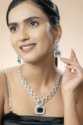 American Diamond Necklace Set Blue Sapphires and Grade White Cz-Zircon Stones