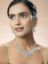 American Diamond Necklace & Earrings Set with Mint Green Water Drop Stones