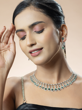 American Diamond Necklace with Green Cz-Cubic Zirconia Stone Earrings Set