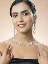 Radiant White American Diamond Cz Necklace with Latest Design Earrings Set