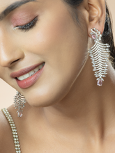 Exquisite American Diamond Leaf Danglers with Pink Water Drop Cz-Zircon Stones