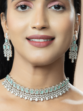 Mint Radiance American Diamond Choker Necklace Set with Earrings