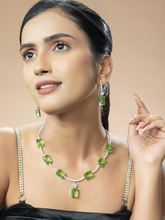 Hydro Green American Diamond Necklace Set with Oversized Octagon Cut Crystal