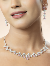 Silver-Plated American Diamond Necklace Set with Pink Drop Zircon Stone