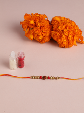 Traditional Red Golden Beads And Rudraksha Thread Rakhi