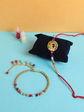 Fancy Colorful Beads Bhaiya Bhabhi Rakhi and Lumba with Roli Chawal