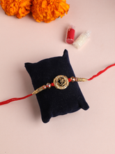 18k Gold Plated CZ Om Rakhi with Golden Beads