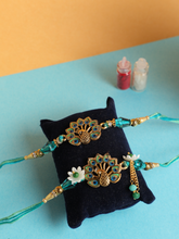 Designer Peacock Blue Bhaiya Bhabhi Pair Rakhi