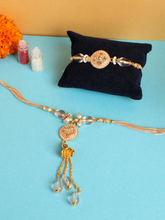 18k Gold Plated Floral Cz Pearl Designer Pair Rakhi