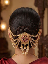 24K Gold Plated Multi Layered Peacock Pearl Hair Accessory with Jhumkis