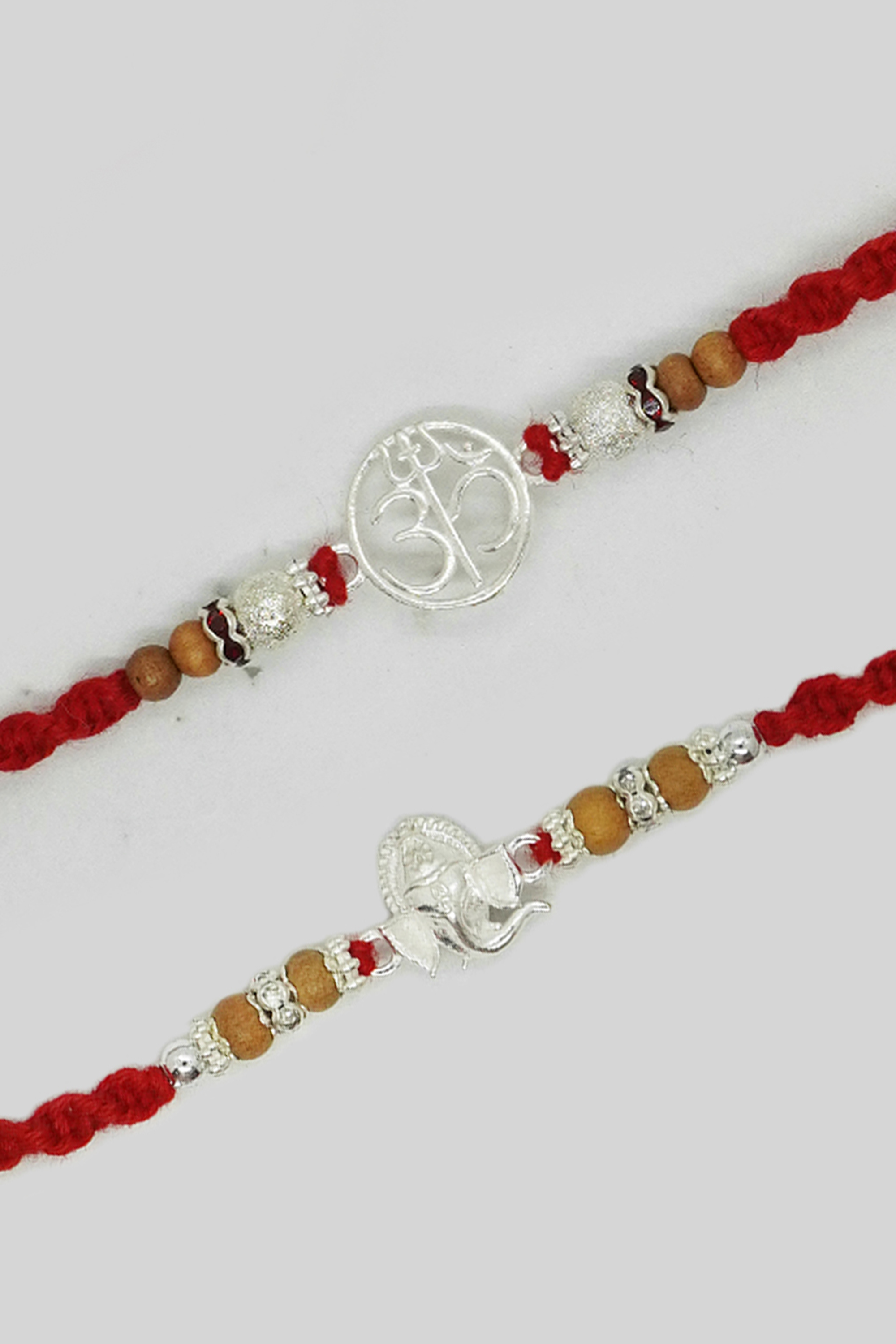 925 Sterling Silver Ganesha Dome & Om Rakhi - Silver Rakhi Bracelet