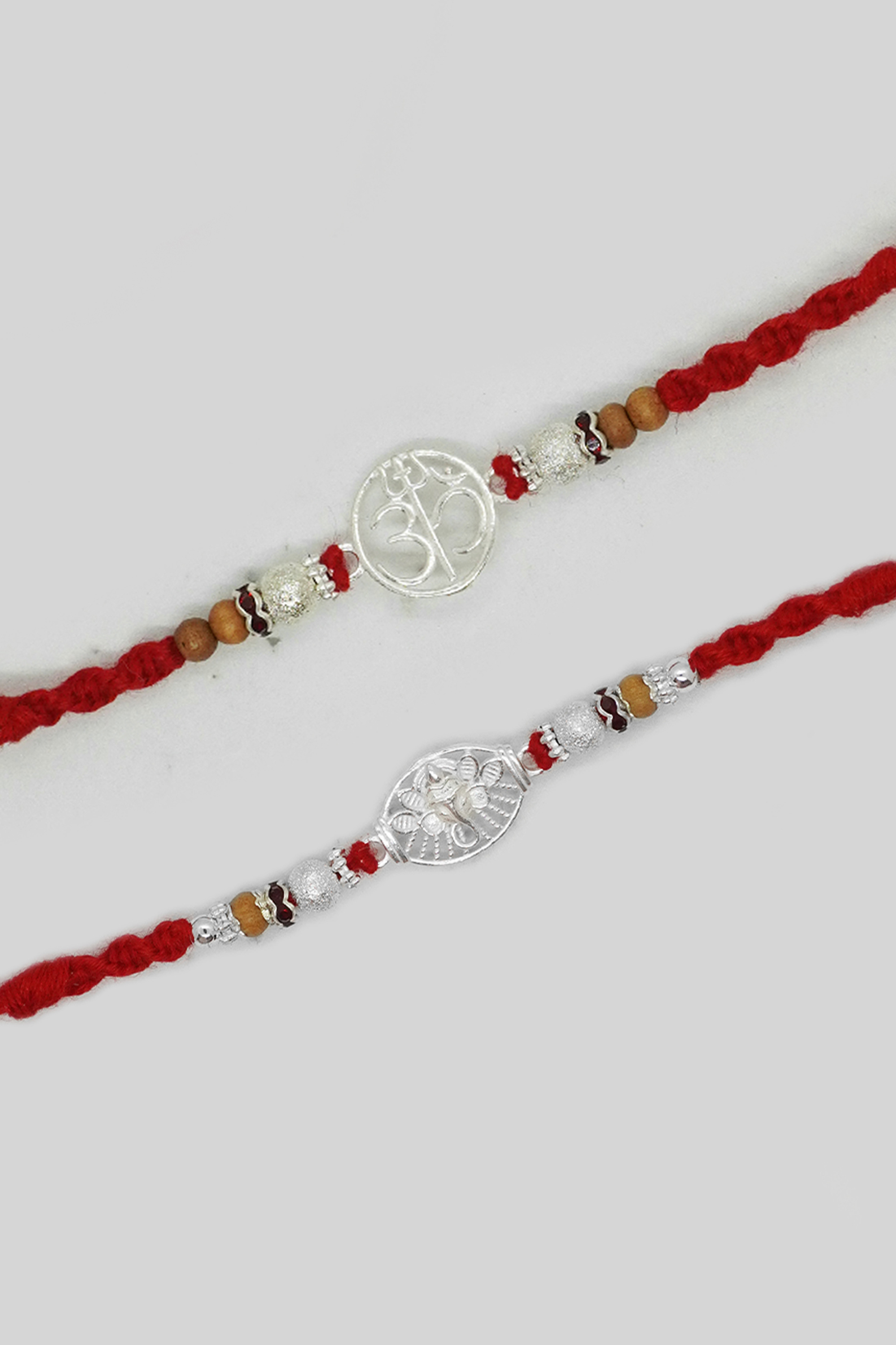 925 Sterling Silver Designer Ganesha Dome & Om Combo Rakhi - Rakhi Ki Design