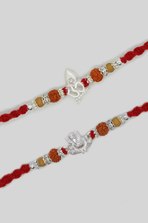 Sterling Silver Ganesh & OM Rakhi with Rudraksh Beads Combo - Rakhi Bracelet