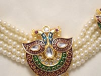 Kundan Choker Necklace Set ( Red/Green & Off - White ) - Necklace Online