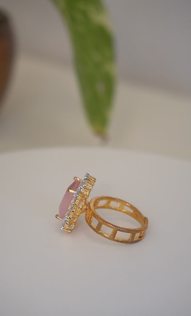 Stella Pink American Diamond Gold Plated Ring - Buy Ring Designs