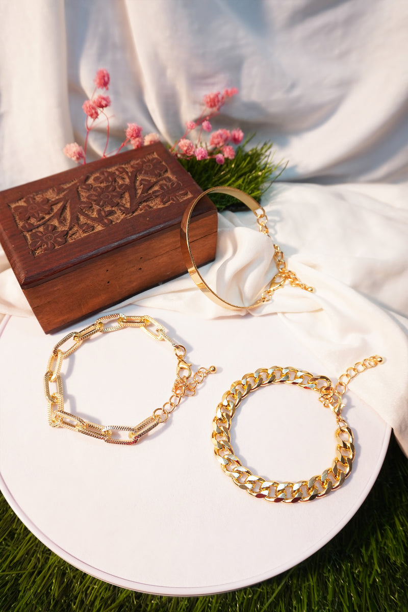 Combo Of Three Adorable Bracelets-Gold Chain Bracelet