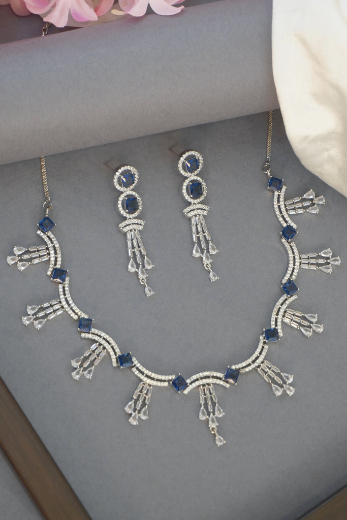 Dangling Blue Stone American Diamond Necklace