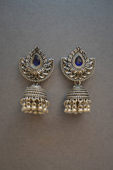 Blue Stone Oxidised Jhumki Earring Set for Women - Jhumki - Earrings Girls | Jewellery