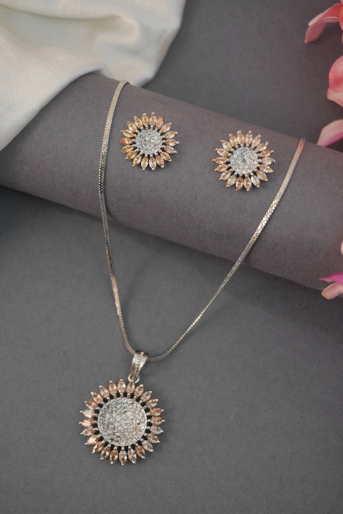 Sunflower American Diamond Pendant Set