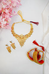Gold Plated Necklace Set with Ponchi Bangles Combo Set of 2