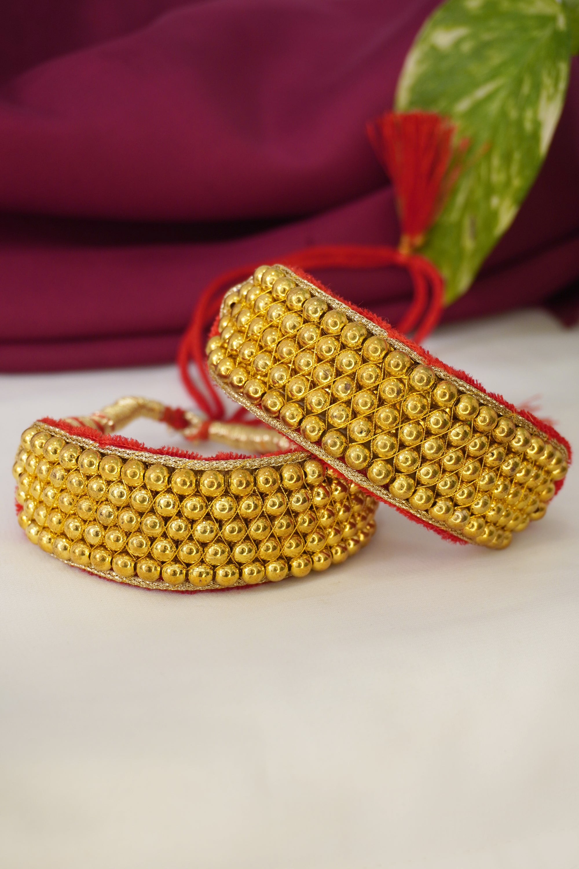Gold Plated Necklace Set with Ponchi Bangles Combo Set of 2