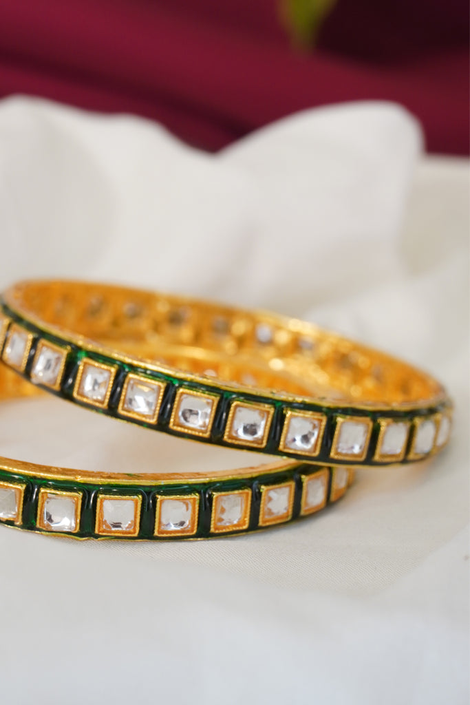 Stunning Green Color Gold Plated 24K Handcrafted Bangles - Thread Bangles designs with Price