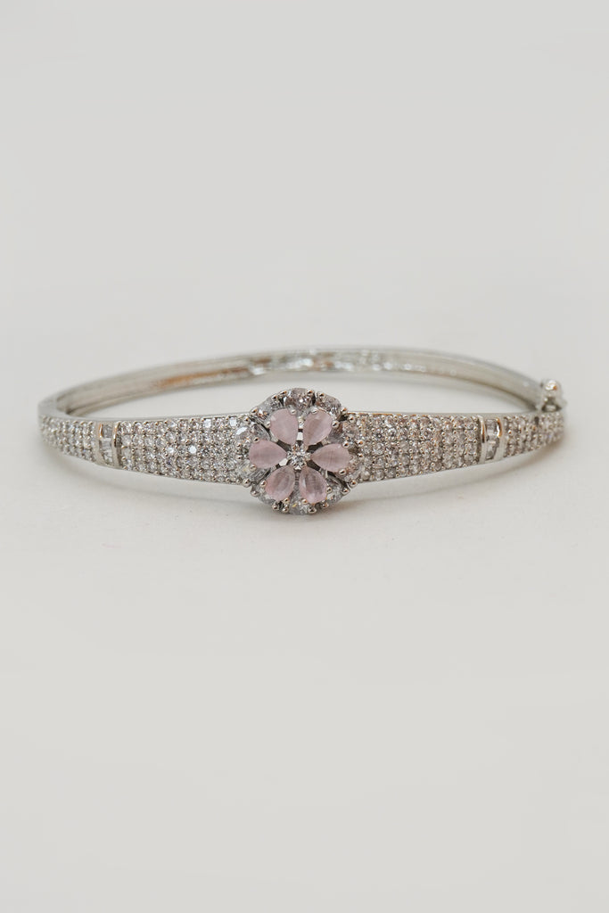 Baby Pink Floral Motif Cubic Zirconia Bracelet - Diamond Bracelet - Ladies Bracelet