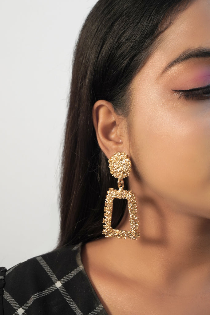 Gold Toned & Textured Statement Earrings - Fashion earrings for women